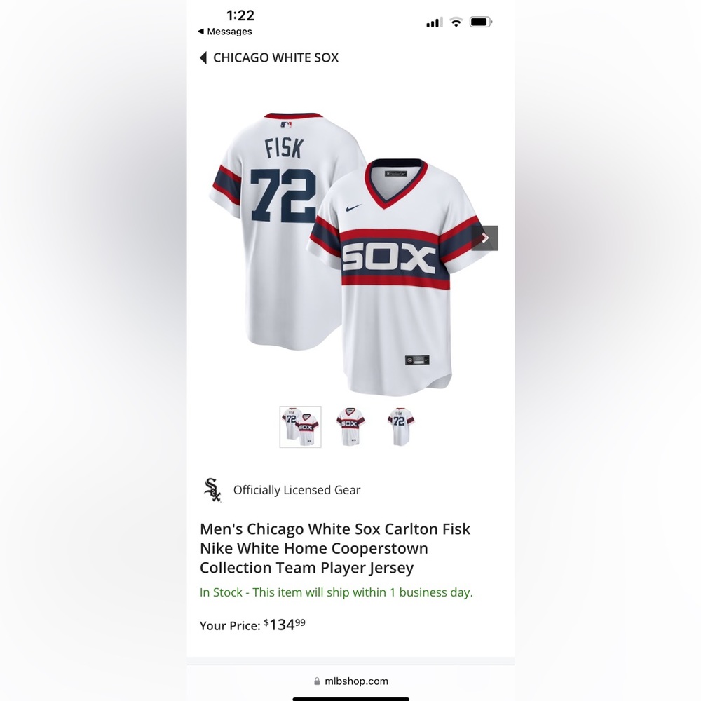 Never-worn never-washed Men's Chicago White Sox Carlton Fisk Nike Jersey